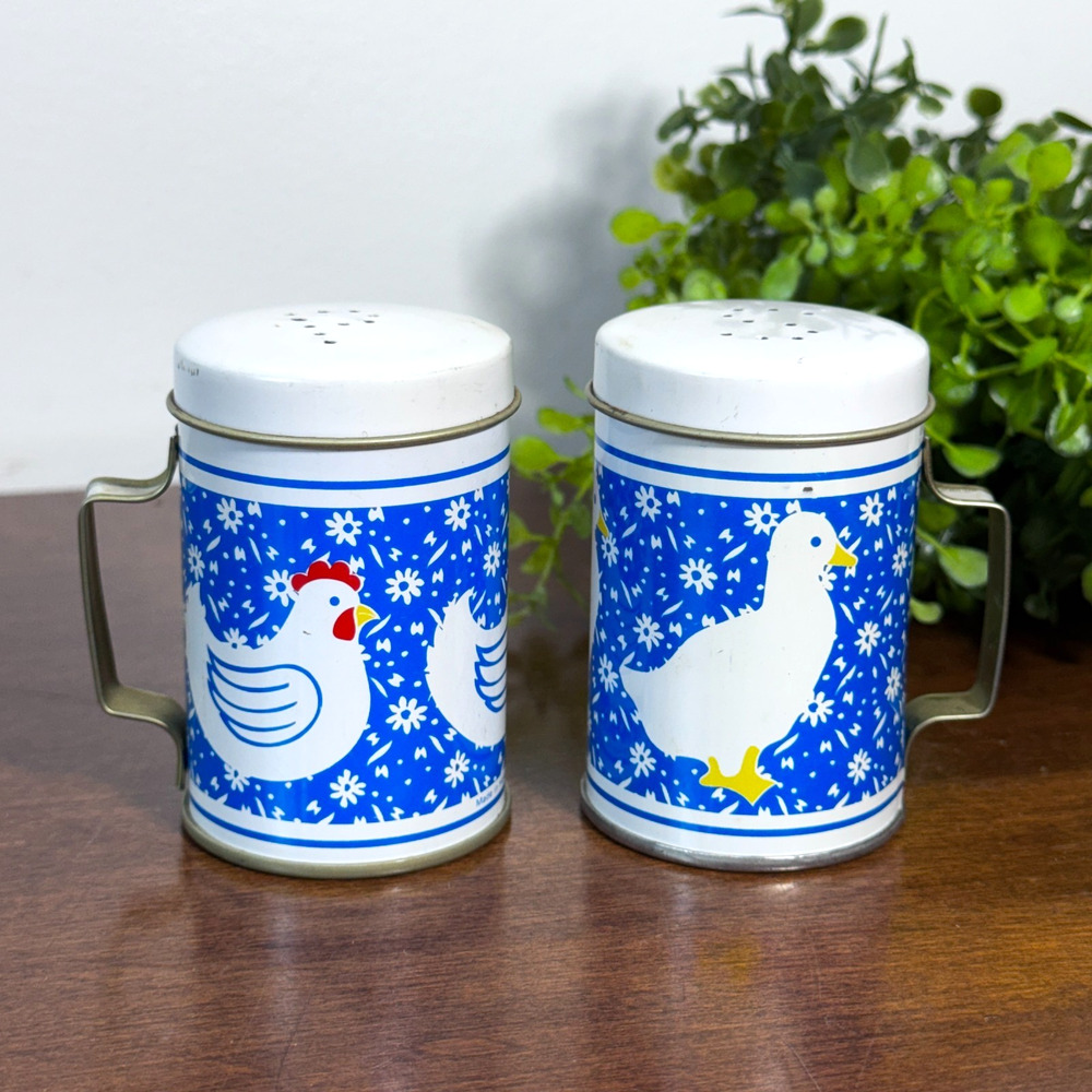 Vintage J.S.N.Y. Country Calico Chicken Duck Salt Pepper Shakers Hong Kong